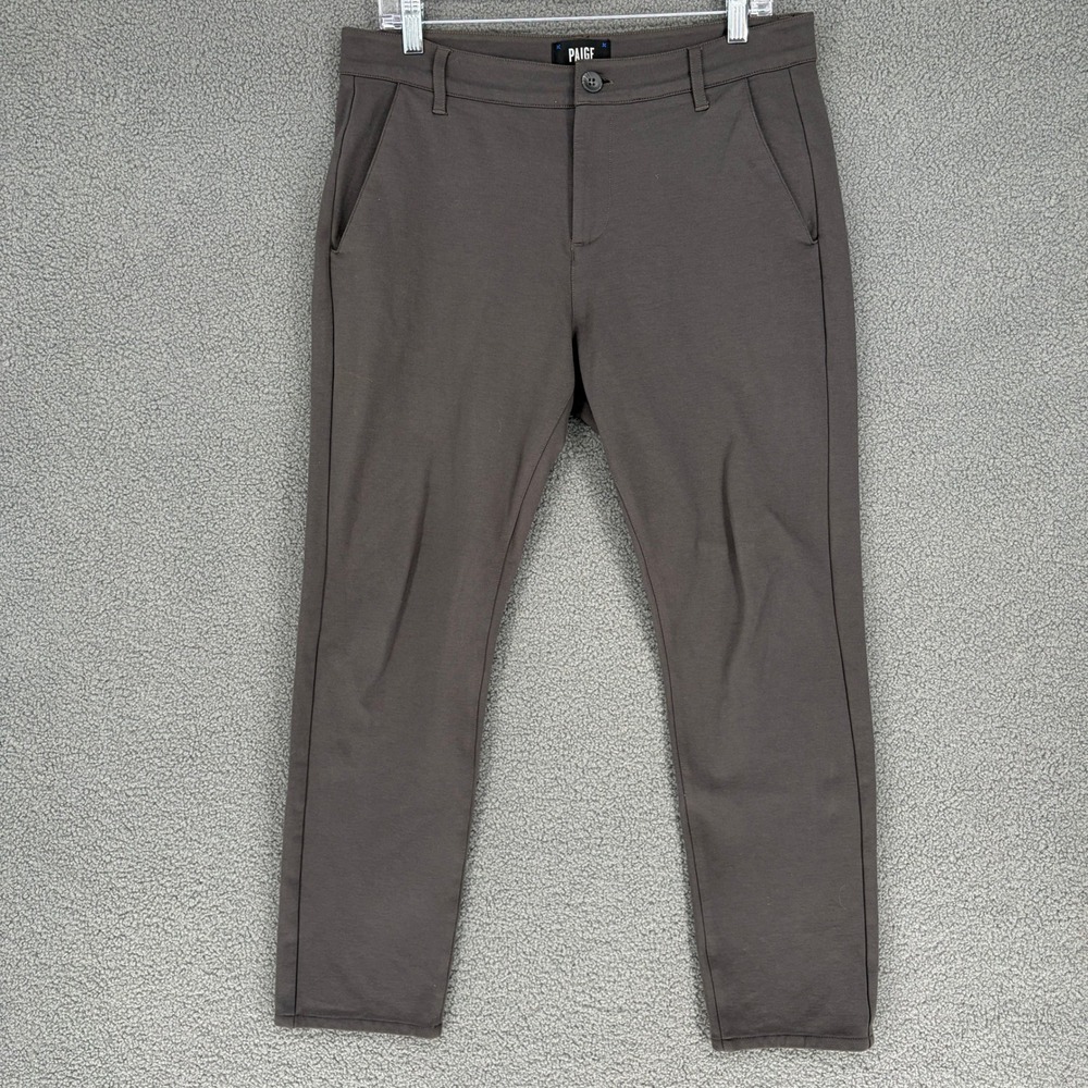 Paige Mens 32 Slim Fit Chino Pants Charcoal Gray Rayon Blend Stretch Trouser